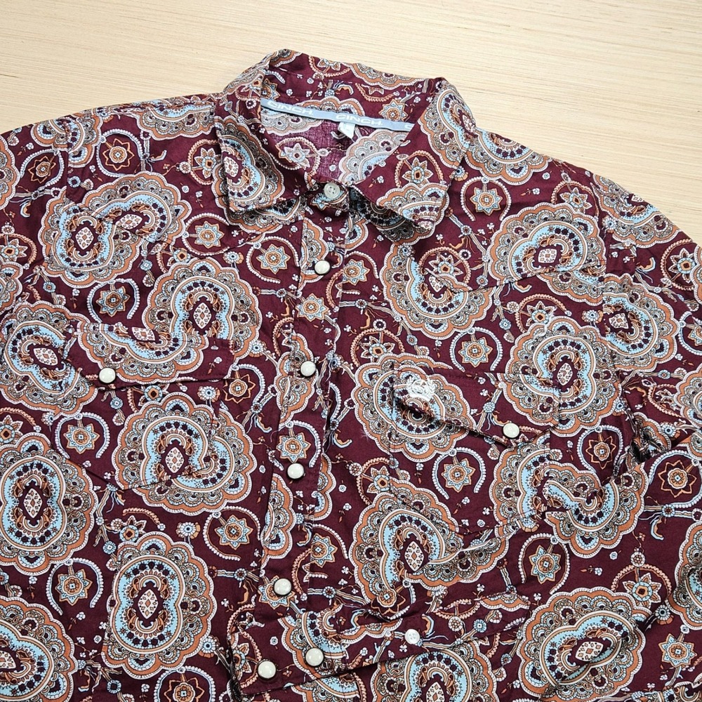 Cinch Paisley Pearl Snap Western Shirt Womens XL Maroon Burgundy MSW9201025